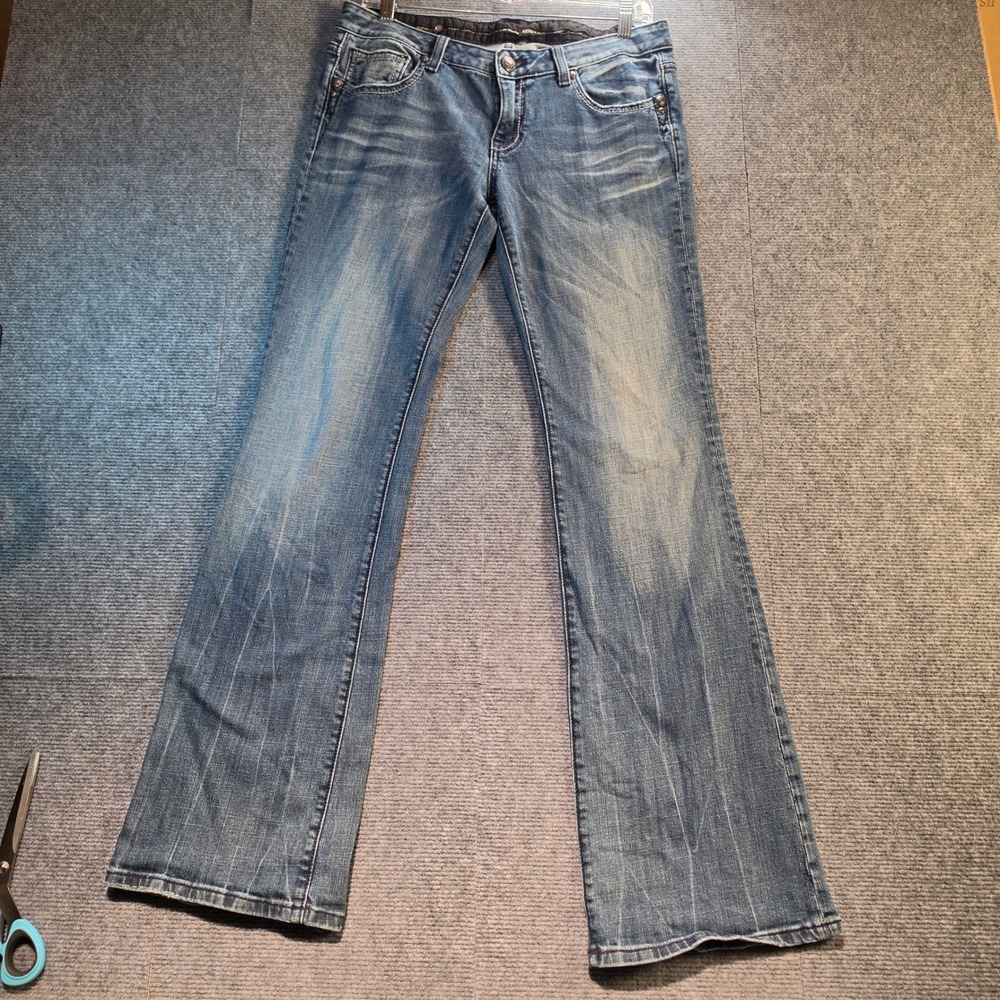 Express Rerock Bootcut Jeans Womens 10L Blue Embroidered Low Rise Y2K Long